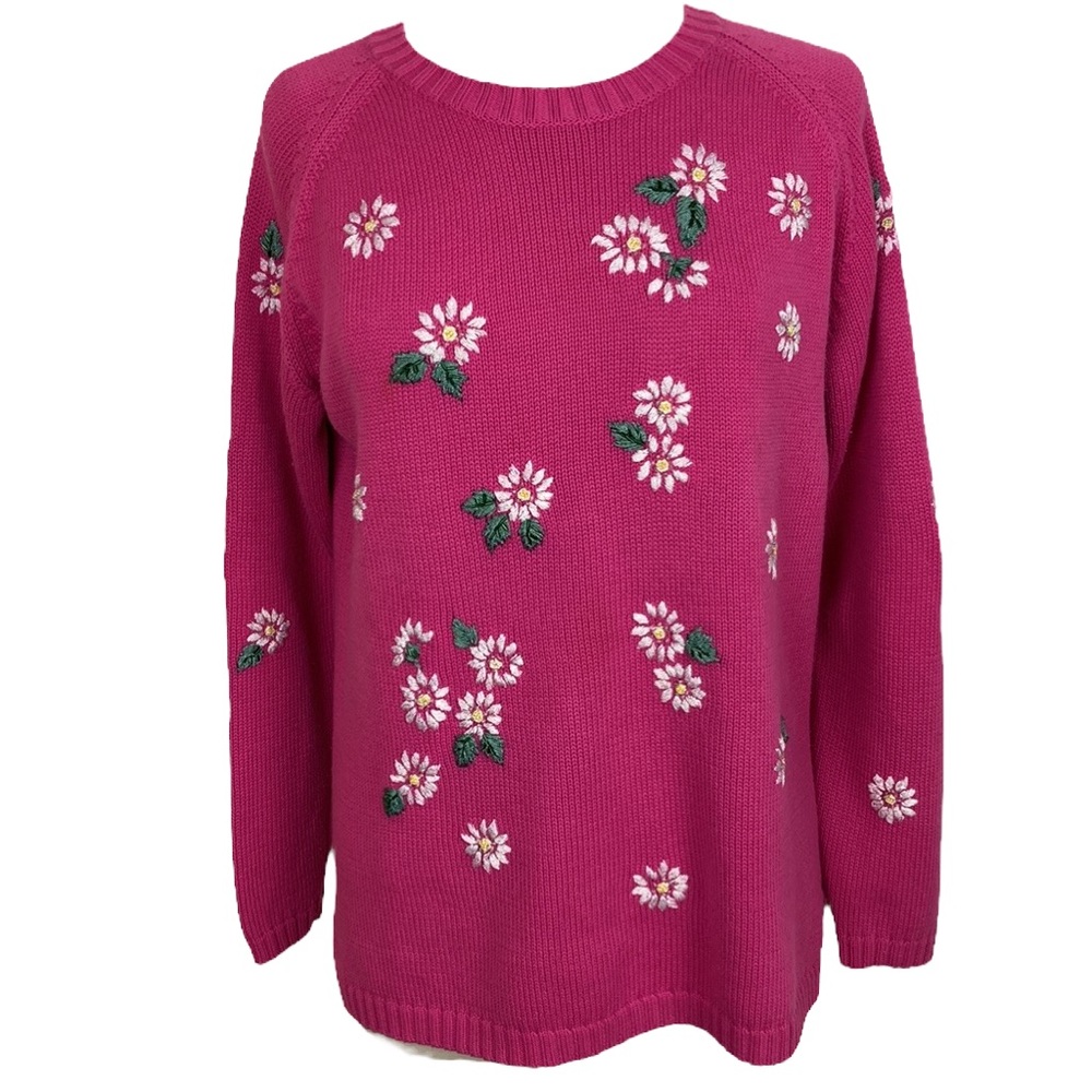 Vintage Pink & White Daisy Crew Neck Sweater